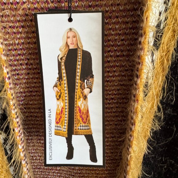 MAX SPORT MSRP $368 Magenta Combo Long Maxi Cardigan w/ Pocket Fall S Faux Fur - Picture 11 of 16